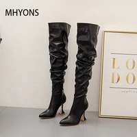 2020 spring fashion women boots boots botas female stretch pu leather boots shoes woman black white roma knee length boots