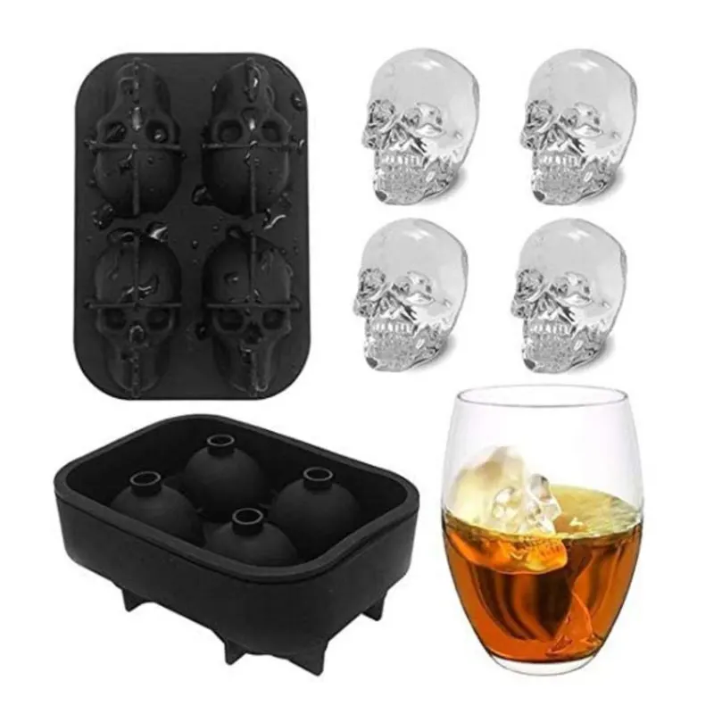 

4-hole Ice-making Mechanism Ice Tray Silicone Mold Whiskey Ice Cube DIY Creative Modeling 3D Three-dimensional Ice Tray Mold