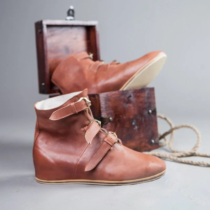 Женские и мужские кожаные ботинки в средневековом стиле ботильоны для среднего