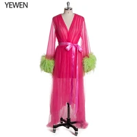 rose pink long sleeve maternity dresses for photo shooting sexy v neck splice feathers formal party gowns 2021 robe de soiree