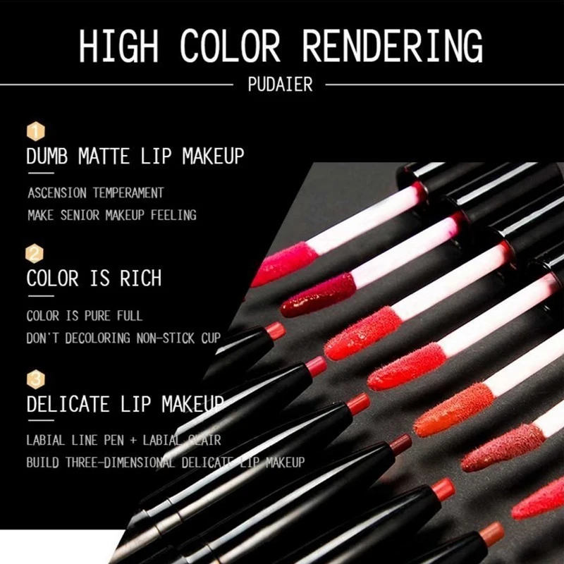 2 в 1 матовый блеск для губ подводка сексуальный красный Жидкий долговечный