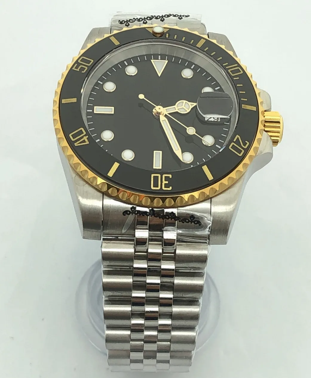 

904L stainless steel bracelet watch male mechanical clock military casual waterproof male watch yellow bezel MH35 case gold