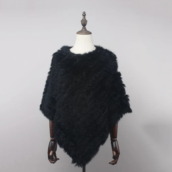 Black VISI HOP/модное Стильное женское пончо с натуральным кроличьим мехом, Вязаная Шаль, качественная накидка VS5201 - Цвет: Black