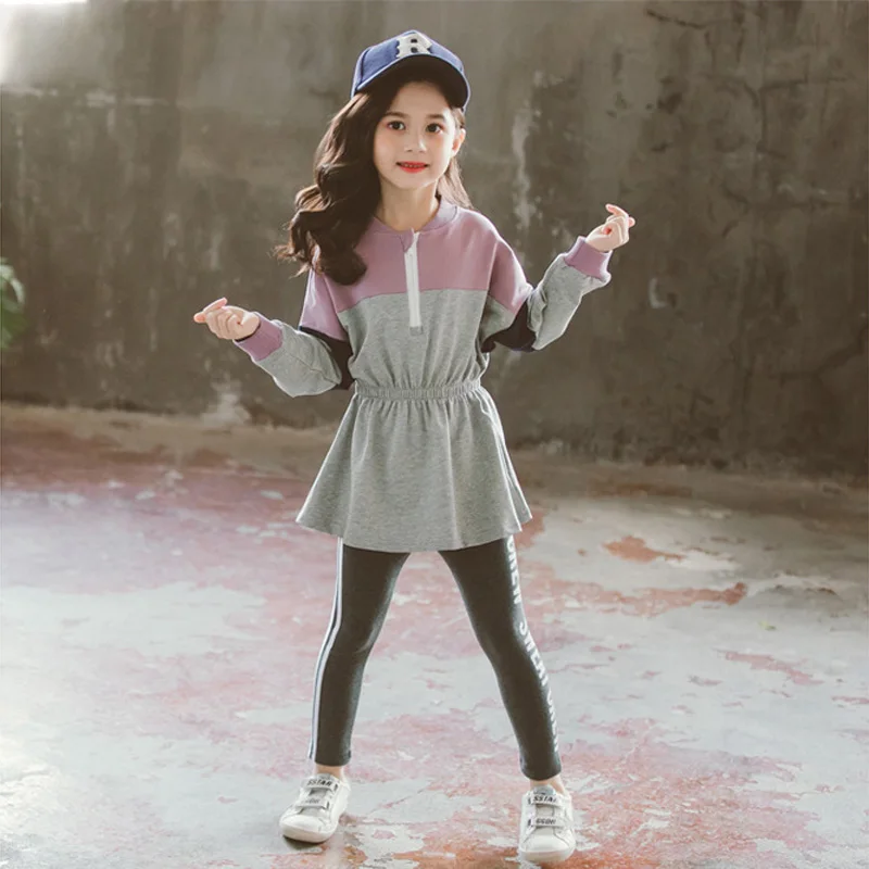 Комплект одежды для девочек свитшот с длинным рукавом и отстрочкой на талии