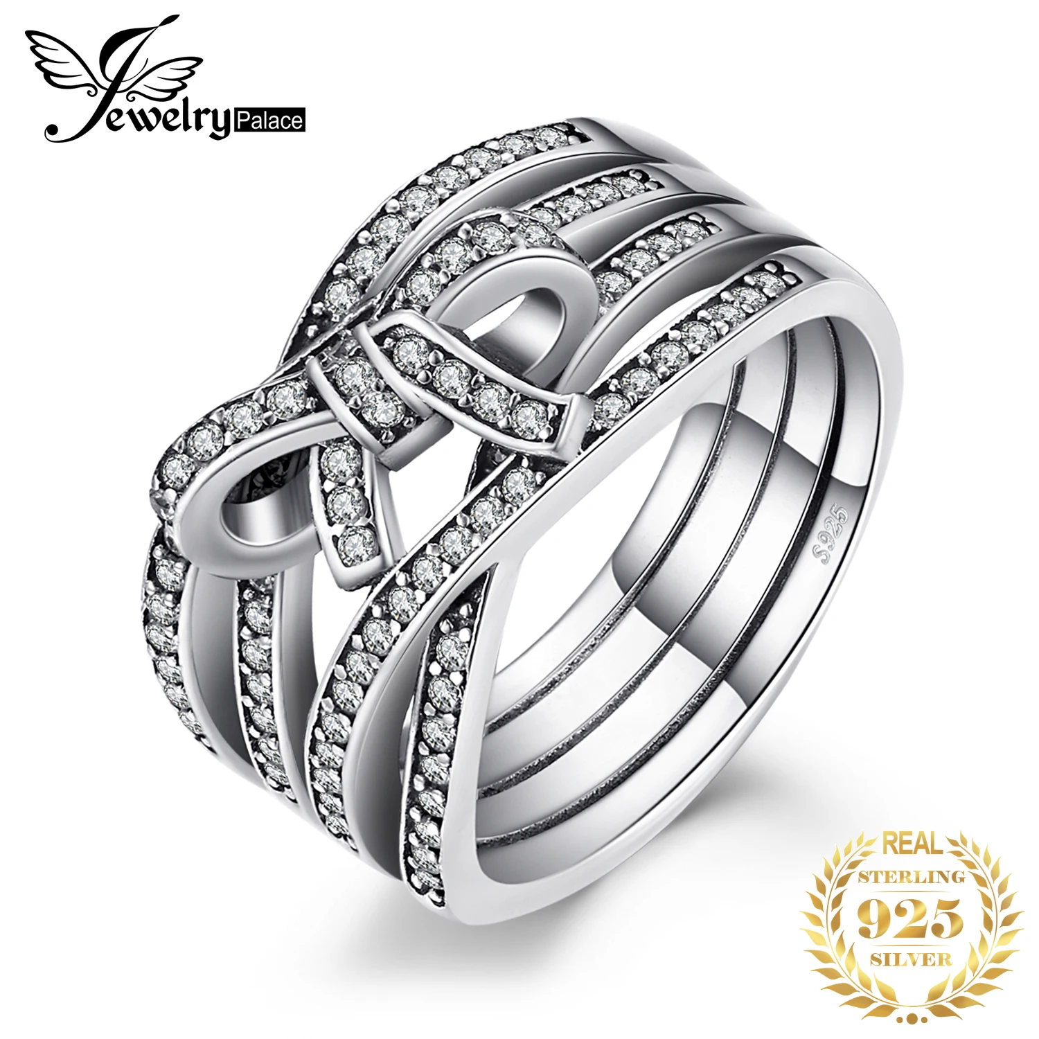 Jewelrypalace стерлингового серебра 925 Intertwined бантом Проложить Кольцо цирконий Лидер