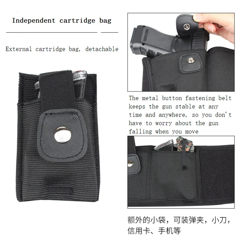 

Universal Tactical Belly Band Holster Concealed Carry Pistol Gun Pouch Waist Bag Invisible Elastic Girdle Belt for Outdoor Hunt