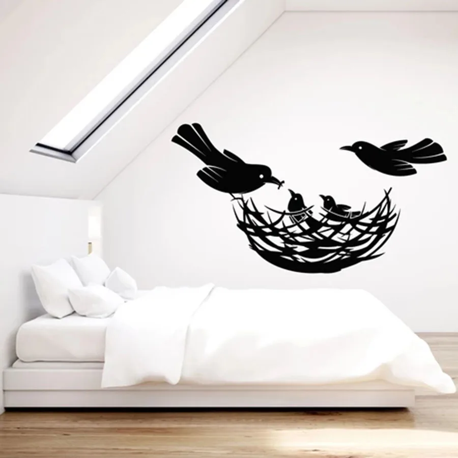 

Birds Nest Wall Decal Family Bedroom Living Room Home Decoration Vinyl Window Glass Stickers Happy Family Cute Art Mural S1448