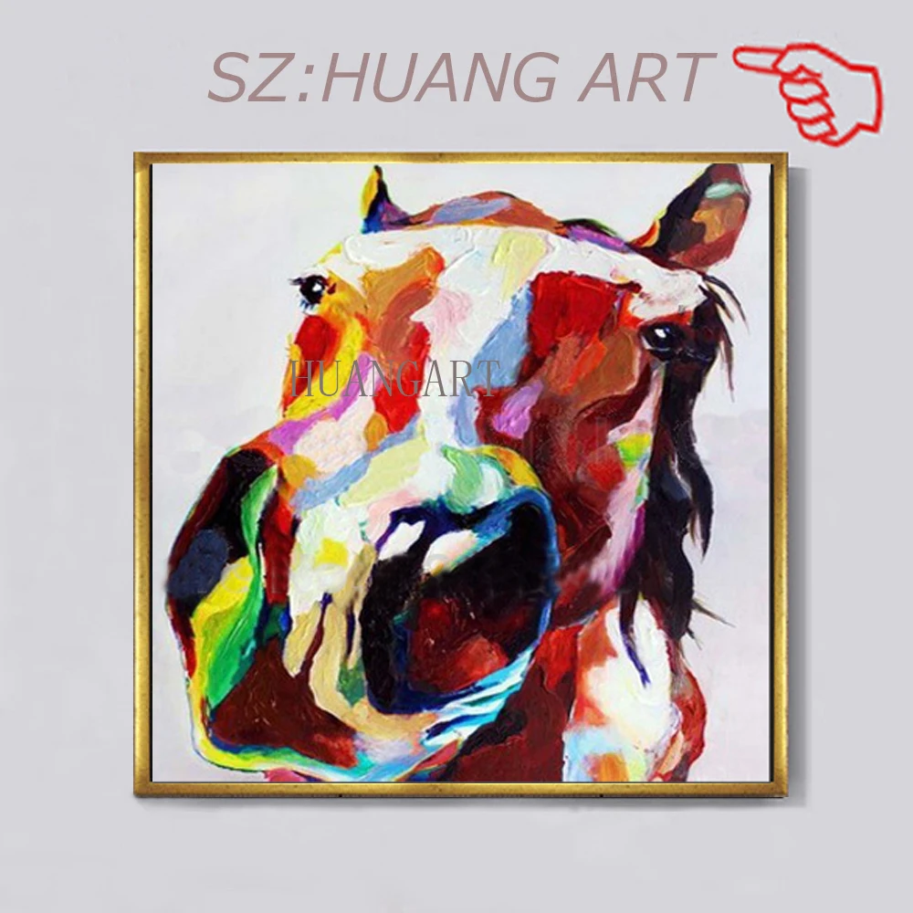 

Безрамная 100% ручная роспись высокое качество Современная фотокартина животным масляным рисунком лошади подвесные картины для декора комн...