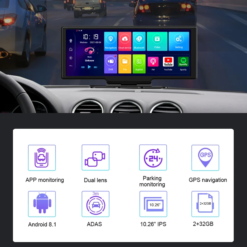 Автомобильный видеорегистратор 4G 10 26 дюйма Android Wi-Fi GPS 1080P два объектива ночного