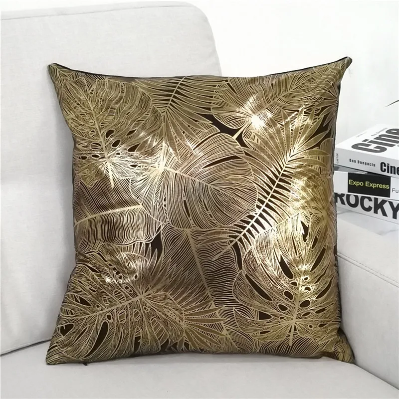 

Fuwatacchi Black Gold Stamping Cushion Cover Plant Leaves Flowers Pillow Case For Home Sofa Car Decoration Pillow Cover 45x45cm