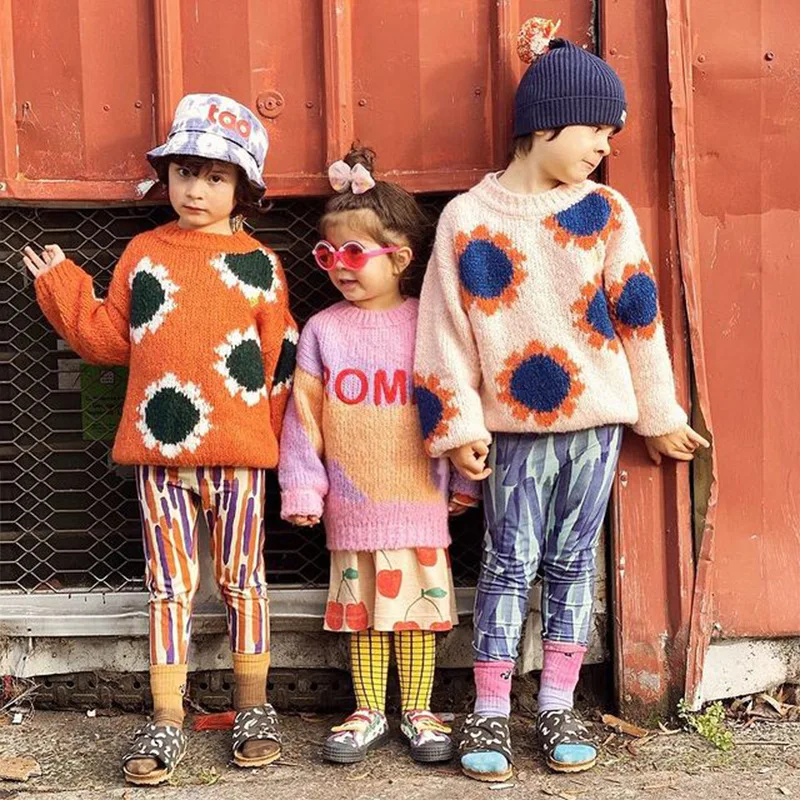 

Детский свитер для мальчиков и девочек, осенне-зимняя одежда, новый пуловер с длинным рукавом и цветочным принтом для маленьких девочек, 2021