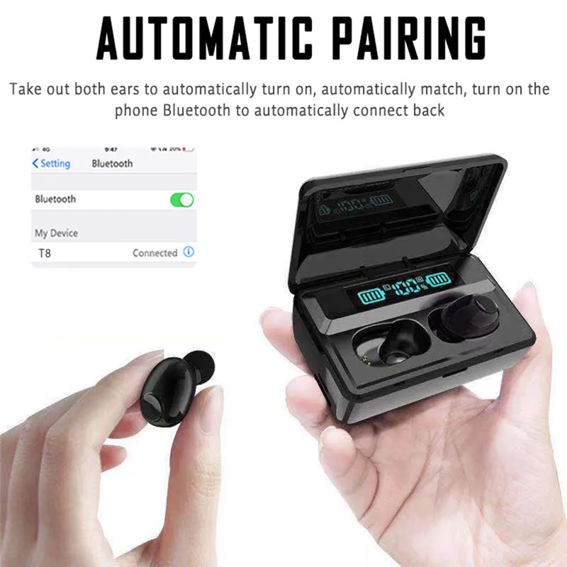 

TWS Wireless Earphones Bluetooth 5.0 HiFi Stereo Earphone Waterproof Sports HD Call Earbuds with LED Power Display Charging Box
