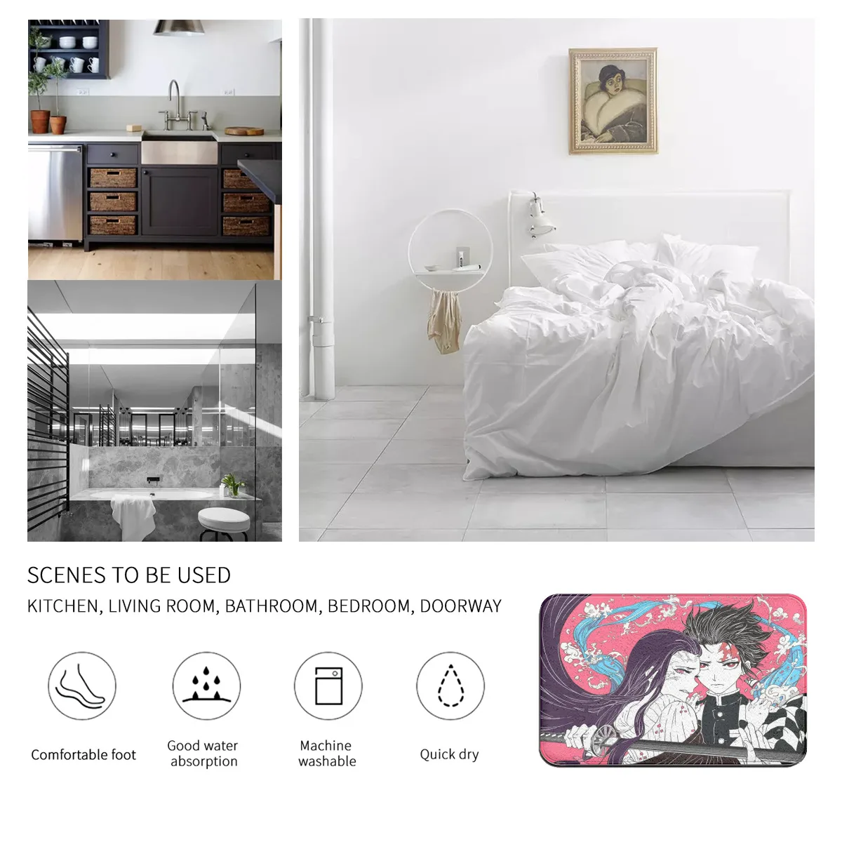 

Demon Slayer Anime Printed Flannel Room Bathroom Mat Doormat Size 40Cm By 60Cm Room Bedroom Home Decoration Free Shiping