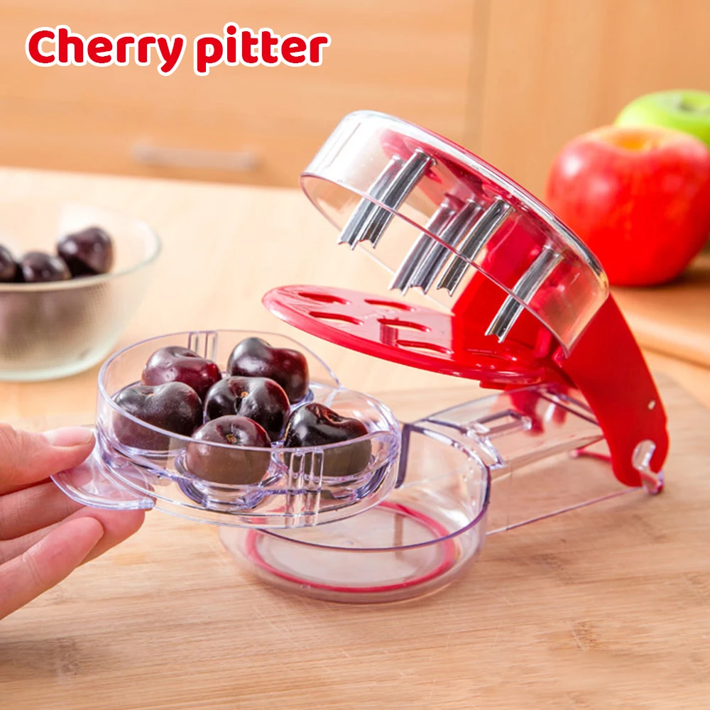 

Cherry Stoner Remover Olive Pitter Tool Cherry Stone Seed Removal with Pit and Juice Container Core Easy Squeeze 6 Cherries