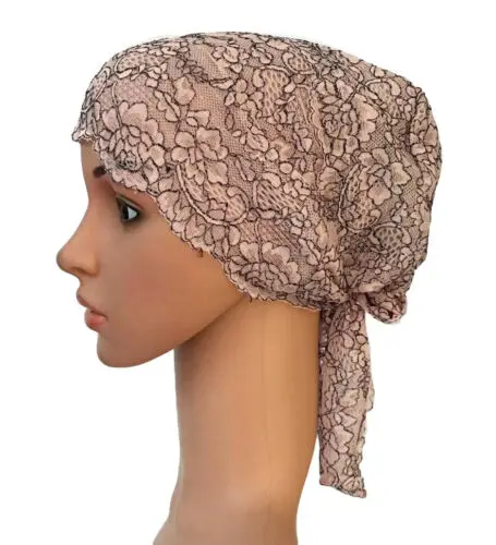 31 Light Pink Flower Women Muslim Inner Cap Lace Head Wrap Cover Scarf Islamic Headwear Bonnet Hat Skullies Beanies Hair Loss Fashion - Цвет: 31 Light Pink