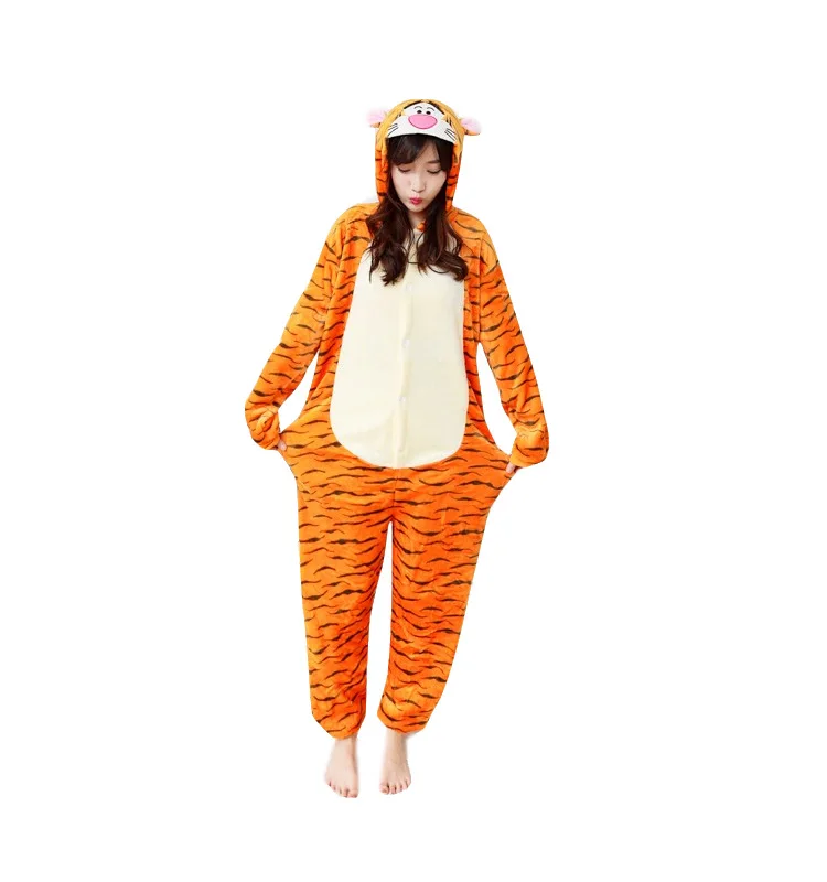 Unisex Adults Animal Pajamas Anime Onesie Tiger Flannel Cartoon Cute Warm Cosplay Sleepwear