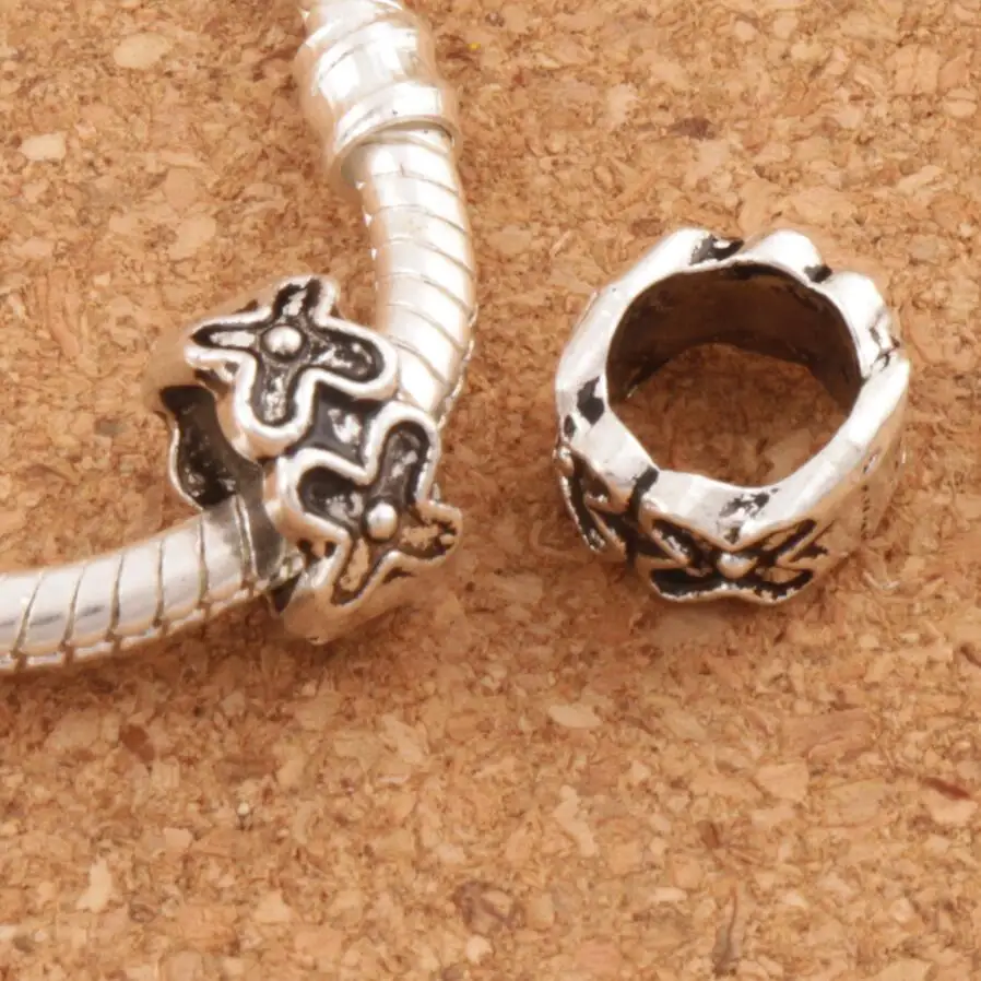 Dots Cross Flower Circle Spacer 10x10x5mm 200pcs Zinc Alloy Big Hole Beads Jewelry DIY L1366