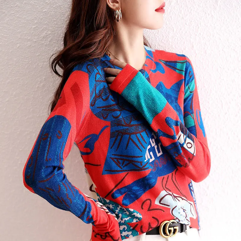 

Backing shirt crew neck printed long sleeve T-shirt women's 2021 spring and autumn new fashion coat