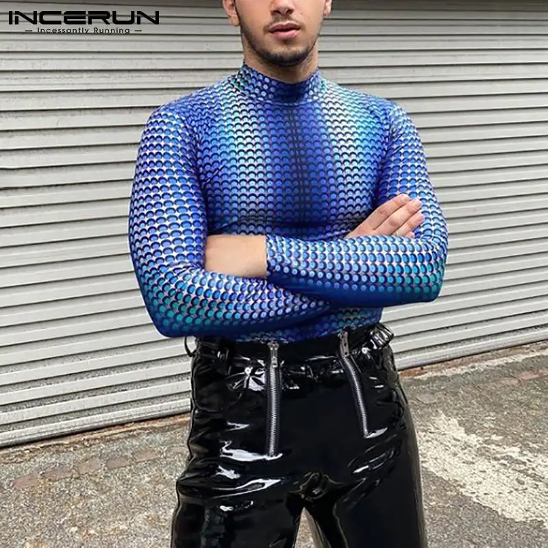 

INCERUN мужские трико с длинным рукавом, стильные синие топы с принтом, 2022 Мужская повседневная Уличная одежда, футболка с длинными рукавами и р...