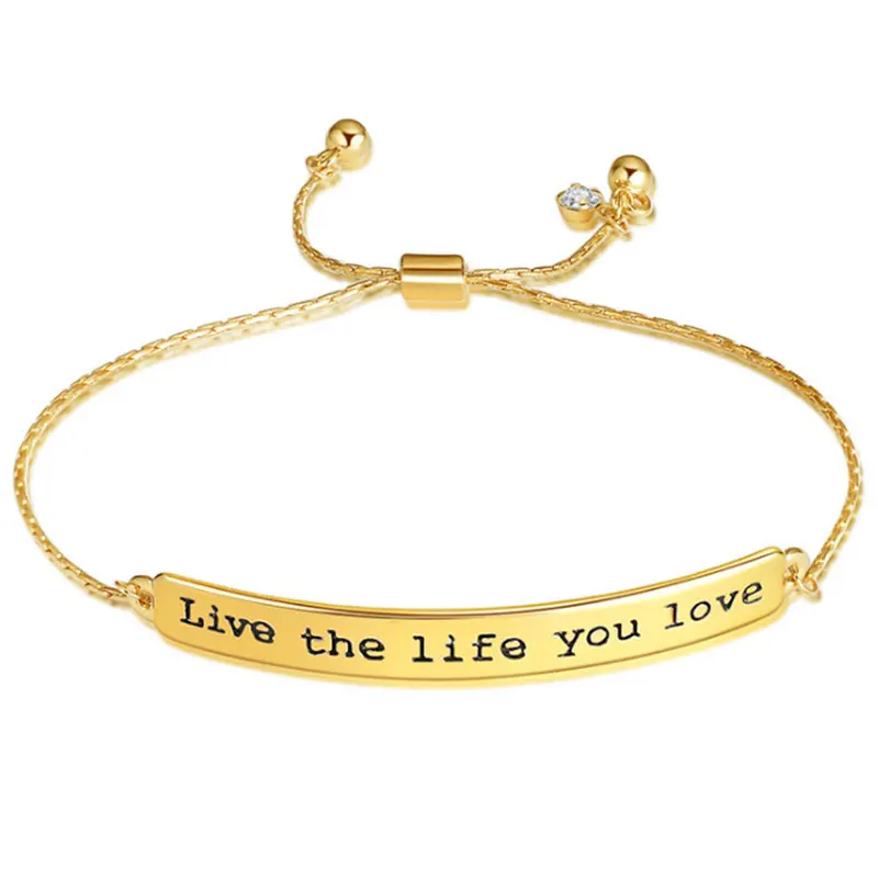 Live the life you Lo Вдохновляющие цитаты бар браслеты из розового золота с гравировкой CZ Следуйте за Вашей Мечтой очаровательные браслеты для женщин мотивационные Ювелирные изделия Подарки - Окраска металла: Live the life you Lo
