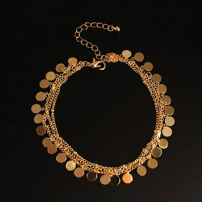 

New Product Popular Beach Anklet Metallic Color Sequined Footwear Women's Three-Piece Multi-Layer Anklet On The Leg For Women