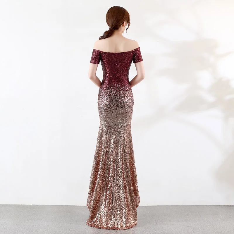 Asysmmetrical вечернее платье сексуальное Vestido de Fiesta градиентный цвет блестки