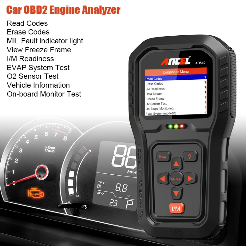 

Ancel AD510 Pro Obd2 Scanner Full Function Engine Code Reader Battery Tester Automotive Scanner Test Obd 2 Car Diagnostic Tool