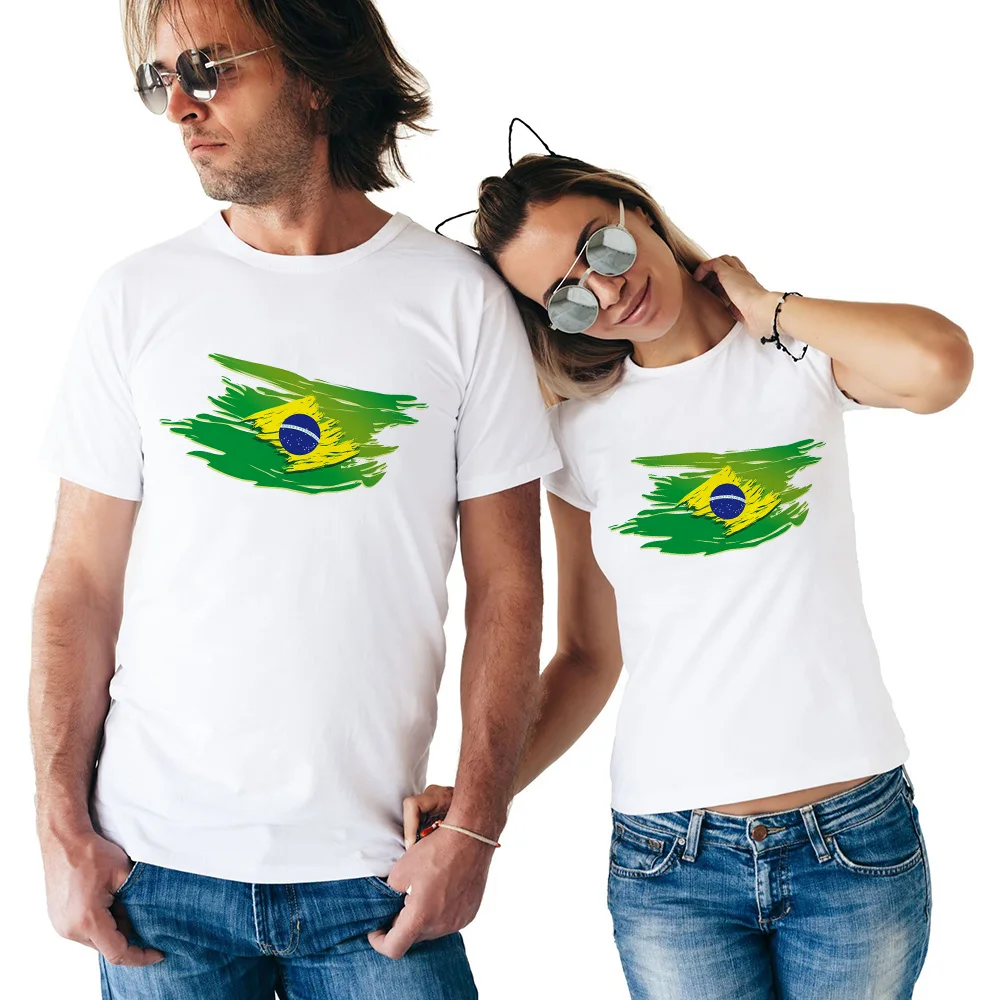 

2020 Couple T-Shirt Shirt Sleeve T Shirts for Love Brazil Flag Valentine's Day Gift Summer Lovers Tshirt Brazil Flag Printing