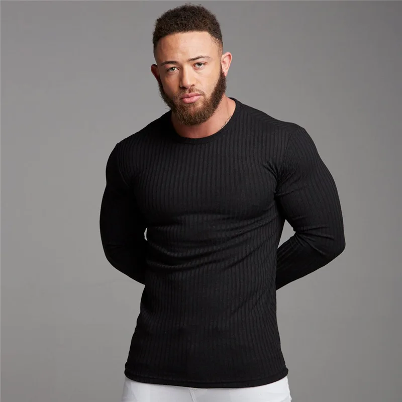 

2020 Autumn Fashion Men's T-shirt Sweater O-Neck Slim Fit Knittwear Men Fitness Long Sleeve Pullovers T-shirts
