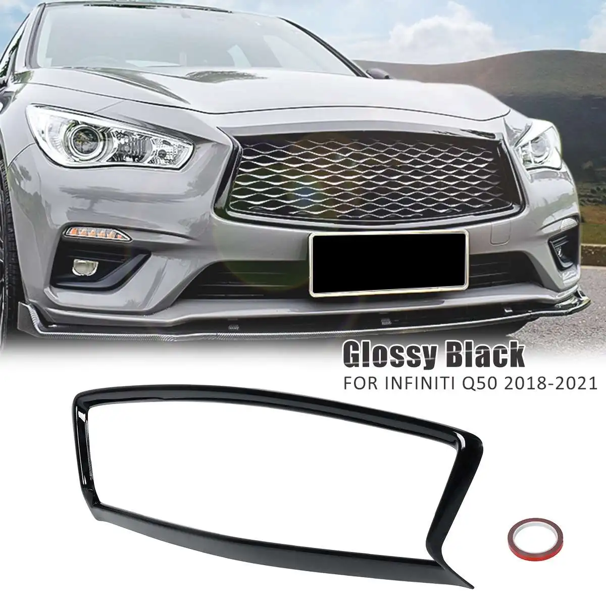 

ABS Front Grill Trim Cover Overlay Outline Moulding Trim Racing Grille Grill Frame for Infiniti Q50 2018 2019 2020 2021