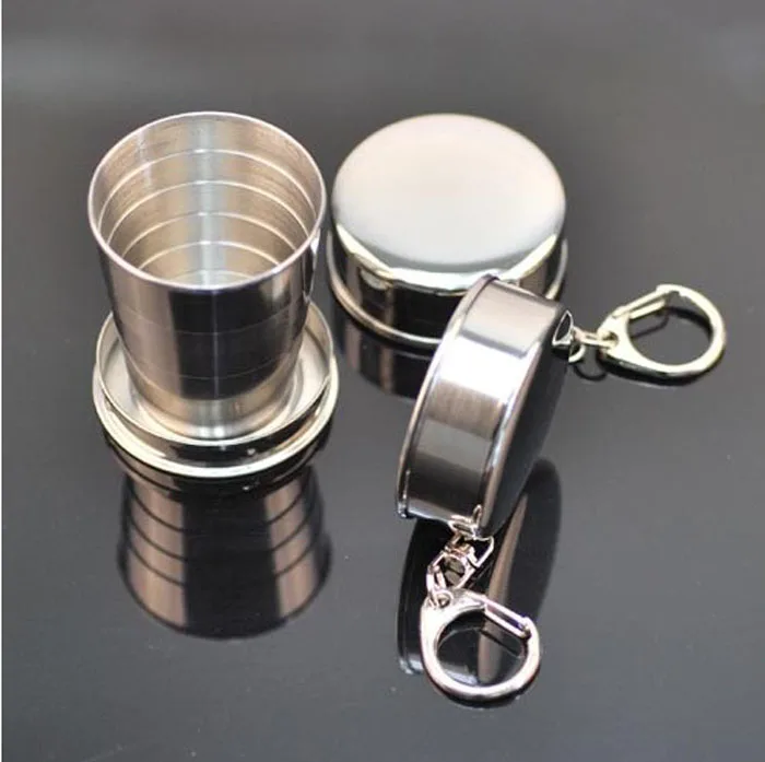

Folding Cup Stainless Steel Retractable Collapsible Cups Demountable Portable Outdoor Travel Supplies Keychain 65x48mm Silver
