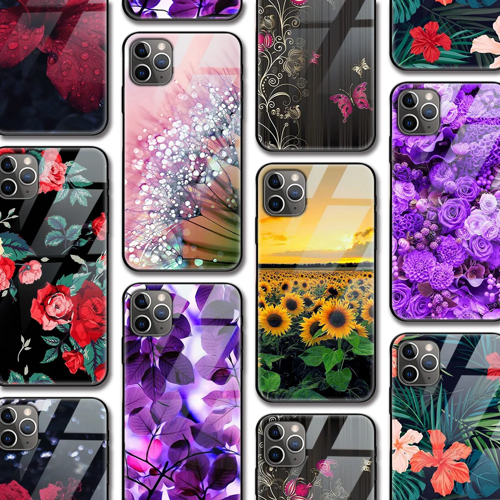 

Rose Flower Sunflower Funda Case for Iphone 12 Pro Case for Iphone 12 11 XR Pro XS MAX X 7 8 6 6S Plus SE 2020 Tempered Glass