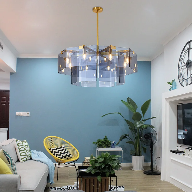 Постмодерн роскошный светодиодный светильник люстра голубое стекло подвесной