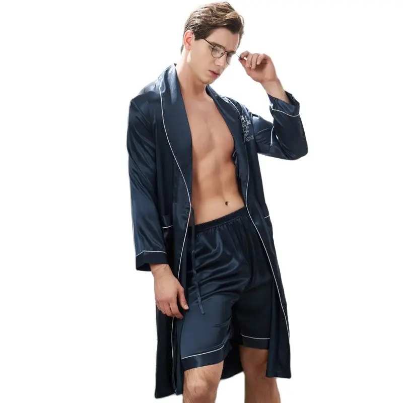 

Пикантный Шелковый мужской халат и шорты, новинка весны, атласная шелковая одежда для сна, мужские банные халаты из искусственного шелка с д...