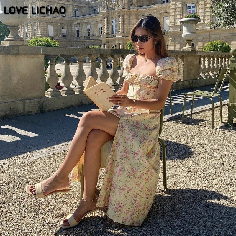 Летнее модное элегантное платье в богемном стиле с принтом Макси разрезом для