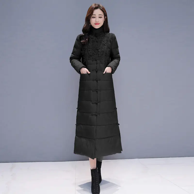 Chinese Style Retro Women Winter Jacket Stand Collar Purple Coat Single-Breasted Long Parkas Warm Overcoat C5968 | Женская одежда