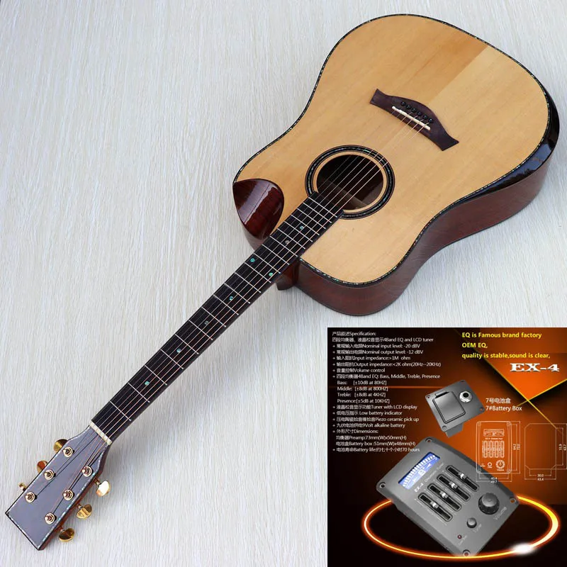 model 1 with EQ Профессиональная 41 дюймовая акустическая электрогитара из цельного дерева и ели с радианской угловой спинкой и боковой Акацией из дерева КоА, народная гитара - Цвет: model 1 with EQ