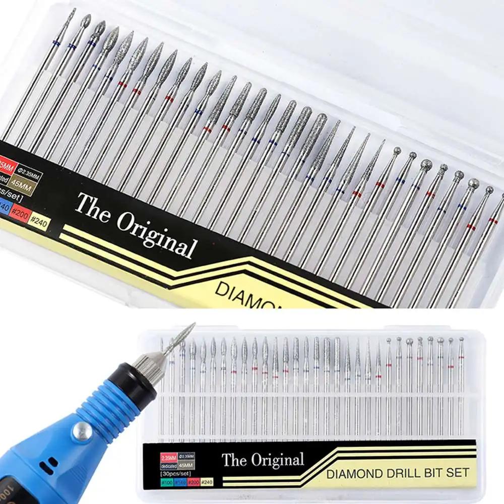 

30pcs/set Diamond Nail Drill Bit Electric Manicure Polishing tools Milling Nail Art Equipment Accessories