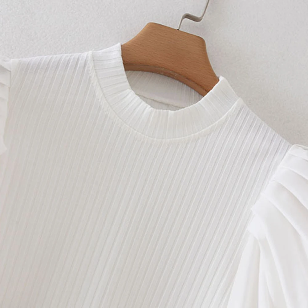 Женский пуловер свитер осень 2019 новая мода рукав-фонарик тянущийся вязанный с