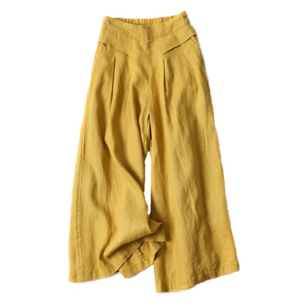 Брюки женские хлопково льняные с широкими штанинами повседневные модные