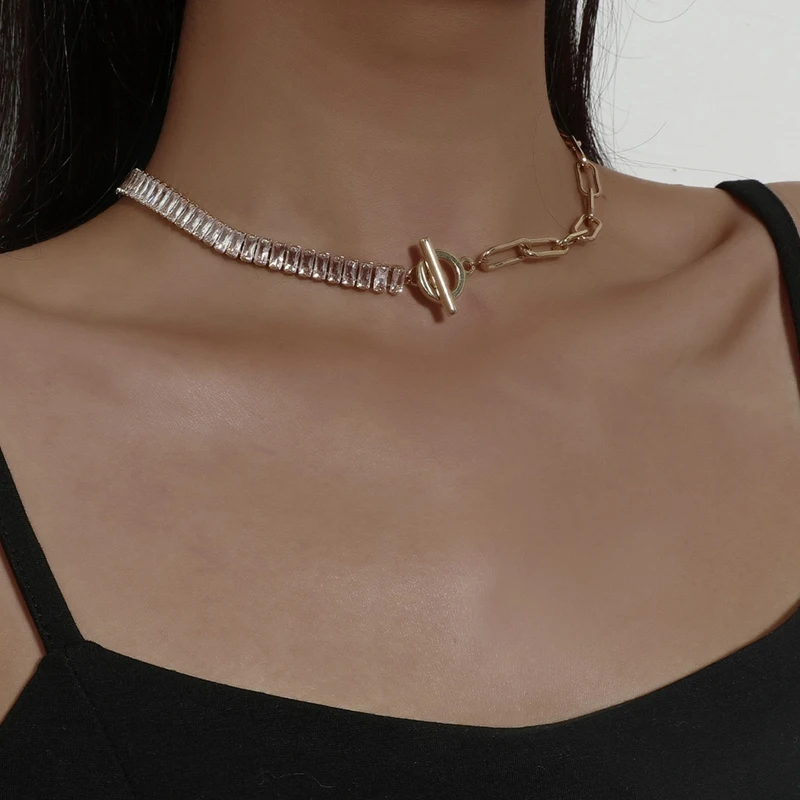 

2021 New Punk Fashion Short Necklace Neckchain Necklace Women's Jewelry Gift Trendy Buckle Splicing Necklaces Fashion 1pc