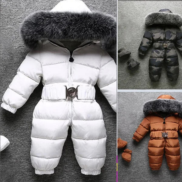 Baby Kids Children's Winter Down Jumpsuit Natural Fur