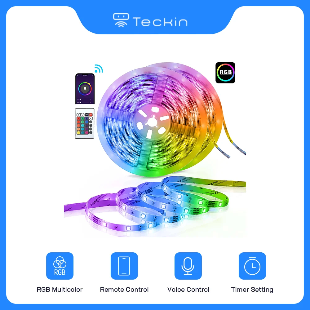 

Teckin умная Светодиодная лента, футов, RGB управление через приложение, Google Music RGB для спальни, кухни, вечеринки, игровой комнаты, рождественские ...