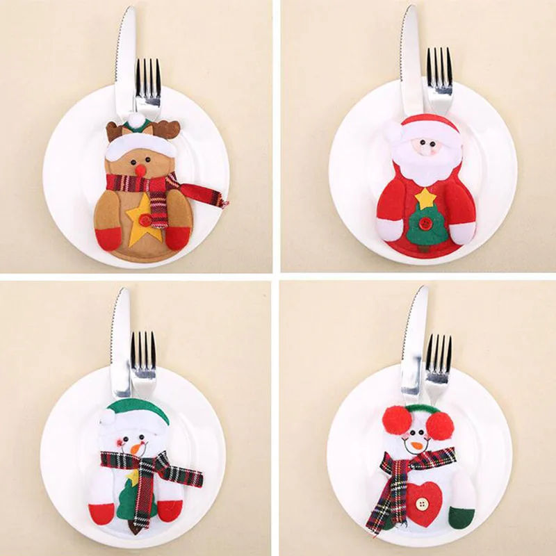 Рождественские украшения для дома, рождественская елка,, украшения, Navidad Noel, Рождественское украшение, новогодний, подарок, Kerst decoratie - Цвет: 4pcs Cutlery Bag