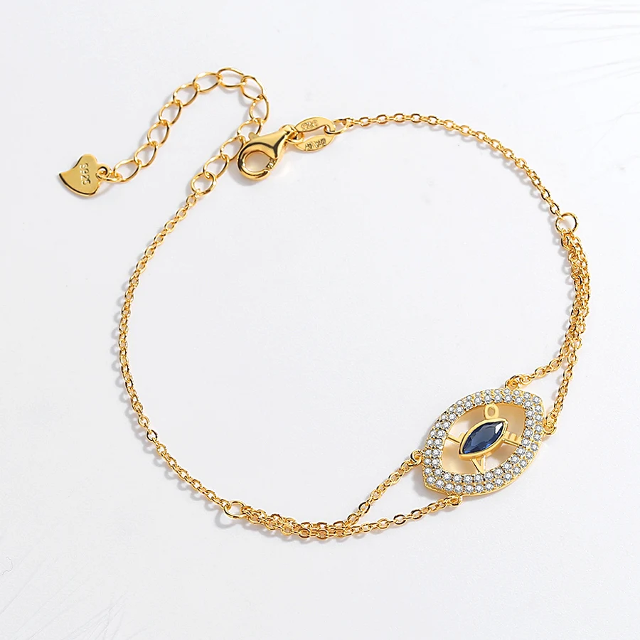 Женские браслеты очаровательные сглаза Lucky Hamsa Blue CZ Стерлинговое Серебро 925 пробы