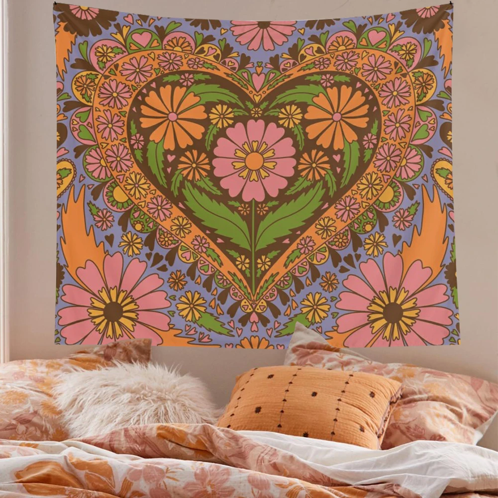 

Vintage Flower Wall Tapestry Hanging Retro Wall Decor Tapestrie Bedroom Drom Room Floral Heart Wall Decor Tapestry House Decor