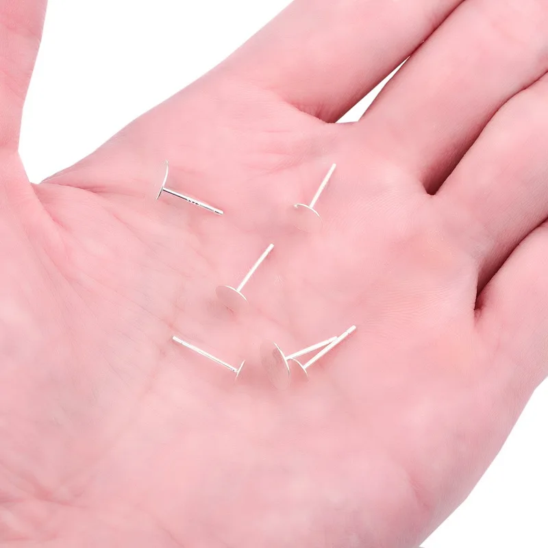 10pcs Real Solid 925 Sterling Silver Earring Stud Needle Post Flat Base Pins 4~8mm Settings DIY Jewelry Making Findings | Украшения и