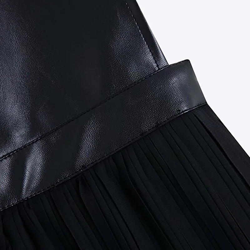 Vestidos весеннее черное шифоновое платье без рукавов из искусственной кожи Patcwhrok