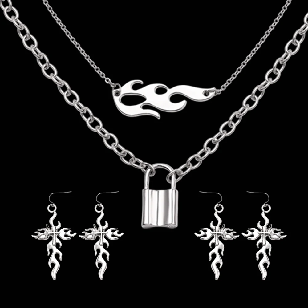 Панк ожерелья с пламенем ключицы хип хоп пламя рок Цепочки Браслеты ошейник