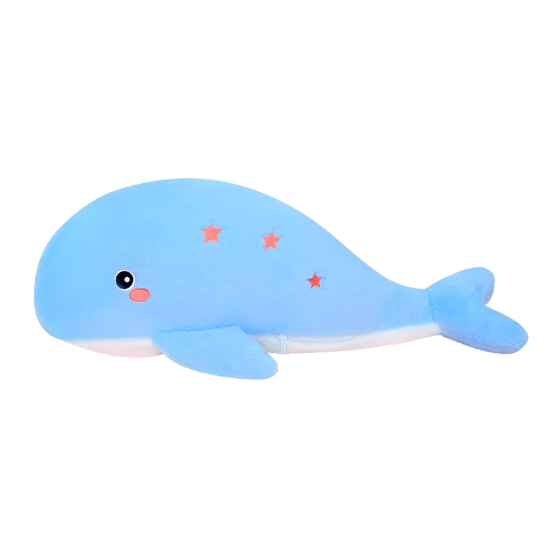 

60/80/100cm Fuzzy Plush Shark Doll PP Cotton Stuffed Giant Whale Ocean Animal Stars Embroidered Grey Pink Blue Children Gift